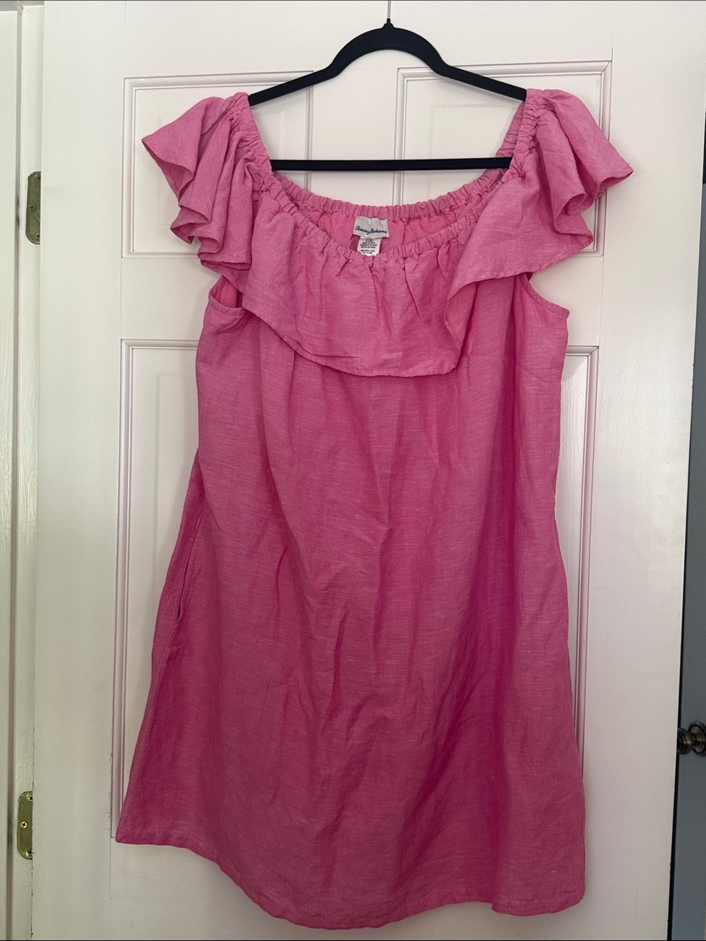 Tommy Bahama Hot Pink Ruffle Off-Shoulder Casual Dress